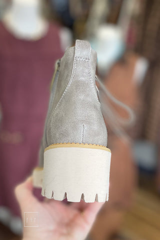 Corkys Footwear Trail Ride Light Grey Lace Up Short Boot for Fall and Winter with Lug Sole back view