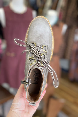 Corkys Footwear Trail Ride Light Grey Lace Up Short Boot for Fall and Winter with Lug Sole top view