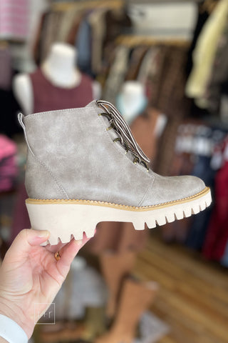 Corkys Footwear Trail Ride Light Grey Lace Up Short Boot for Fall and Winter with Lug Sole