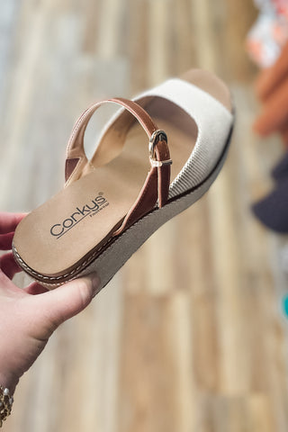Corkys Footwear Bourbon Combo Treat Yourself Open Toe Wedge Shoe