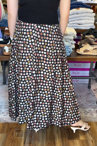 Umgee C6942 black polka dot maxi skirt with side pockets