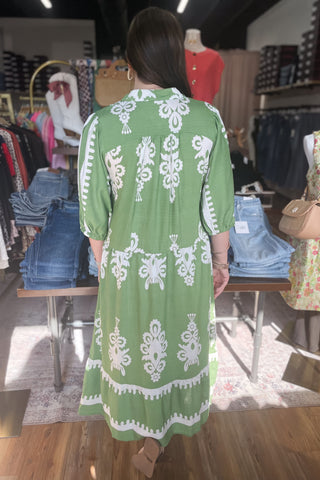 Umgee midi dress empire waist elbow short sleeves Green K9343