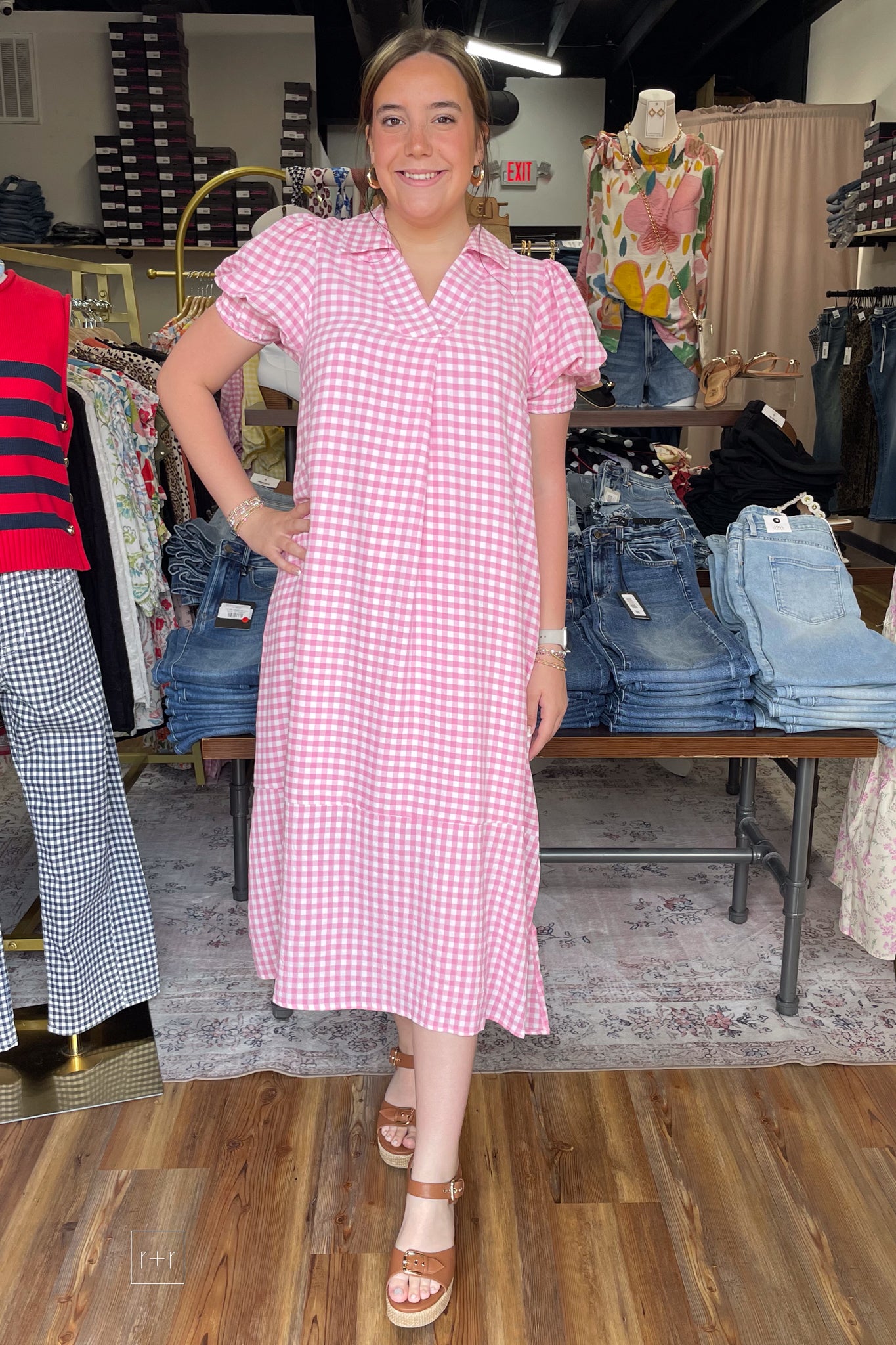 gingham midi dress short sleeve Zola Gingham Short Sleeve Midi Dress Yellow