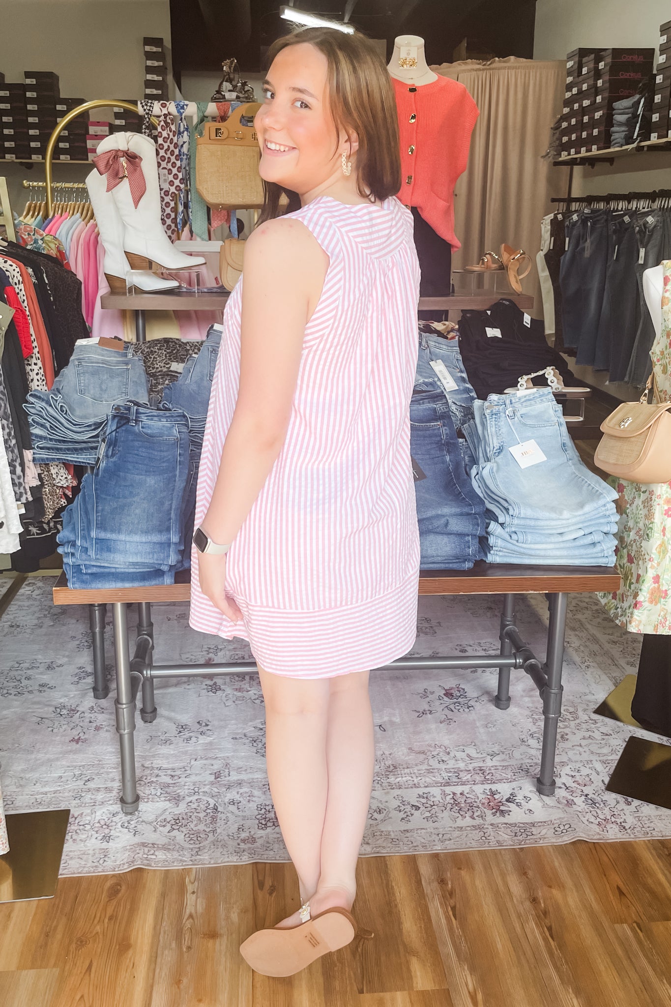 Umgee Pink Striped A-Line Mini Dress Sleeveless K2051 Pink / large