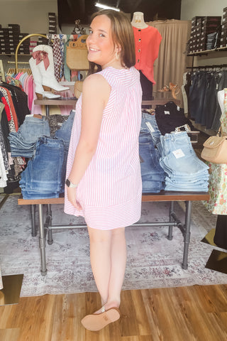 Umgee Pink Striped A-Line Mini Dress Sleeveless K2051