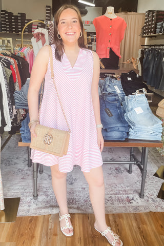 Umgee Pink Striped A-Line Mini Dress Sleeveless K2051