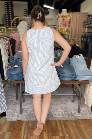 Umgee Sage Striped A-Line Mini Dress Sleeveless K2051