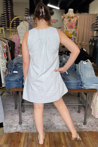 Umgee Sage Striped A-Line Mini Dress Sleeveless K2051