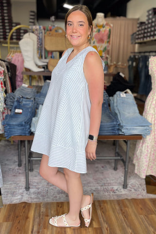 Umgee Sage Striped A-Line Mini Dress Sleeveless K2051