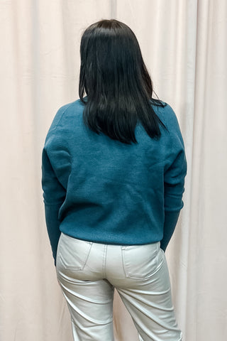 Umgee Knit Drape Turtleneck Sweater in Lagoon relaxed fit, dropped shoulder and fitted long sleeves ks6039