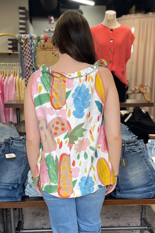 Umgee cream mix floral print halter tie neck boho top bow detail K2024