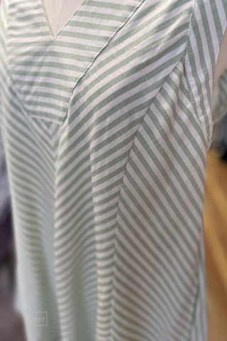 Umgee Sage Striped A-Line Mini Dress Sleeveless K2051 close up sage print