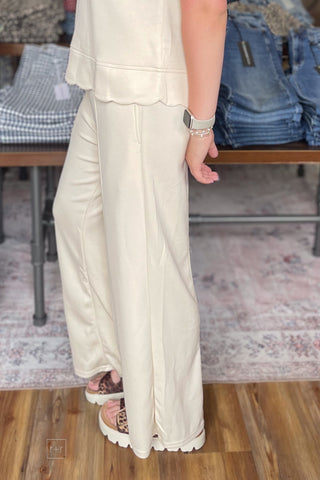 MOHMe Select Luxeknit Elastic Waist Wide Leg Pants Matching Set side view Cream h1152p