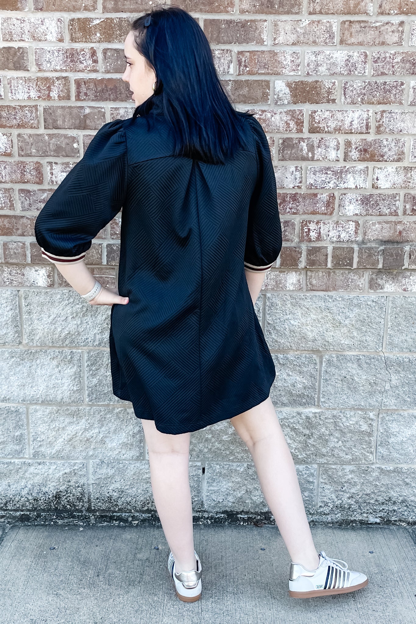 Umgee black quilted jacquard mini dress contrast trim K1244 WK1244 rivers + roads boutique Umgee black quilted jacquard mini dress contrast trim K1244 WK1244 rivers + roads boutique