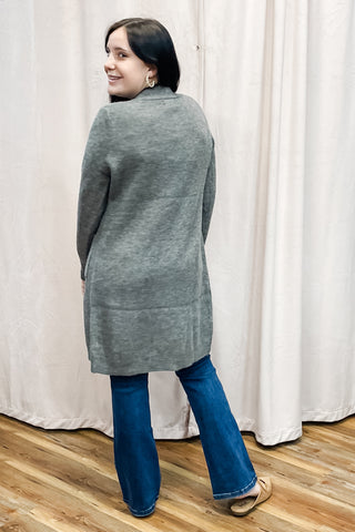 Umgee charcoal long dress cardigan with gold tone buttons and pockets CS5478