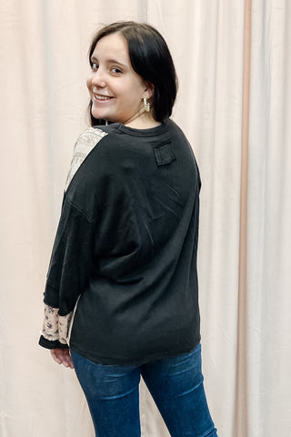 Umgee Ash Mineral Wash French Terry Sweatshirt with Contrast Patchwork K0764 WK0764