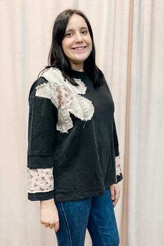 Umgee Ash Mineral Wash French Terry Sweatshirt with Contrast Patchwork K0764 WK0764