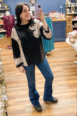 Umgee Ash Mineral Wash French Terry Sweatshirt with Contrast Patchwork K0764 WK0764