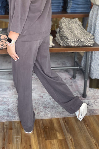 Mohme by Umgee Cupro Wide Leg Elastic Waist Charcoal H1219 back view