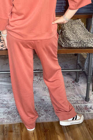 Mohme by Umgee Cupro Wide Leg Elastic Waist Terracotta H1219 back view