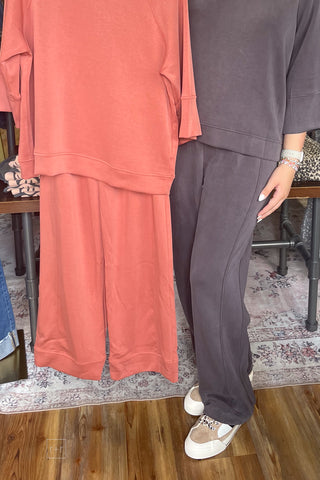 Mohme by Umgee Cupro Wide Leg Elastic Waist Terracotta or Charcoal H1219 cover shot showing available colors