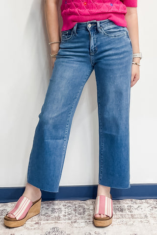 Vervet V3632 High Rise Super Soft Cropped Slim Fit Wide Leg Jeans in Right Medium Denim Wash
