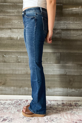 vervet denim mid rise relaxed long tall bootcut jeans revere dark wash T6136