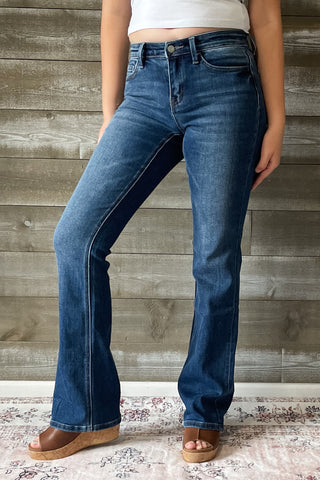 vervet denim mid rise relaxed long tall bootcut jeans revere dark wash T6136