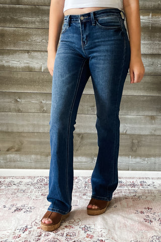 vervet denim mid rise relaxed long tall bootcut jeans revere dark wash T6136