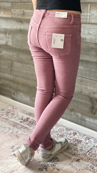 vervet denim haylie high rise ankle length skinny jeans wistful mauve V3499WMV