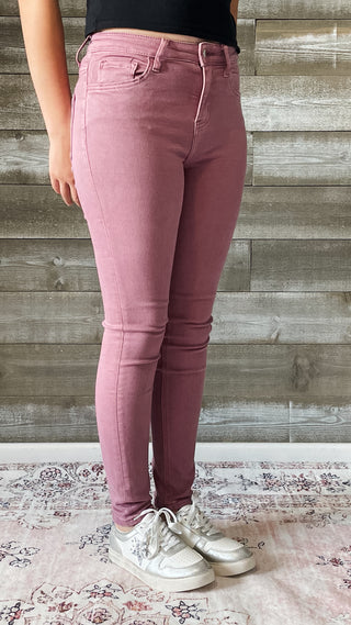 vervet denim haylie high rise ankle length skinny jeans wistful mauve V3499WMV