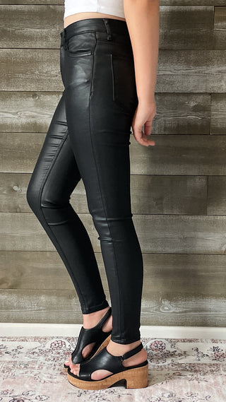 vervet denim jet black glossy faux leather PU mid rise crop skinny jeans V3442