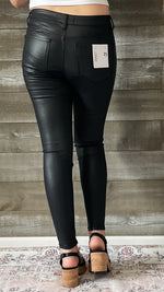 vervet denim jet black glossy faux leather PU mid rise crop skinny jeans V3442