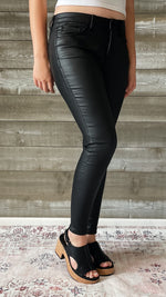 vervet denim jet black glossy faux leather PU mid rise crop skinny jeans V3442