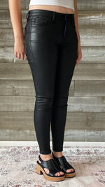 vervet denim jet black glossy faux leather PU mid rise crop skinny jeans V3442