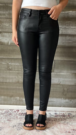 vervet denim jet black glossy faux leather PU mid rise crop skinny jeans V3442