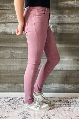 vervet denim haylie high rise ankle length skinny jeans wistful mauve V3499WMV