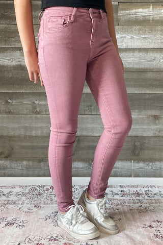 vervet denim haylie high rise ankle length skinny jeans wistful mauve V3499WMV