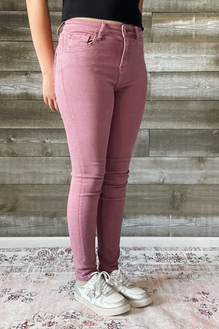 vervet denim haylie high rise ankle length skinny jeans wistful mauve V3499WMV