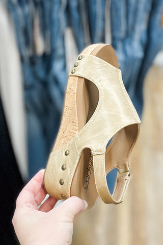 Corkys Footwear Volta Taupe Smooth Lower Heel Wedge Sandal