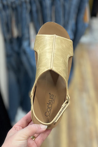 Corkys Footwear Volta Taupe Smooth Lower Heel Wedge Sandal