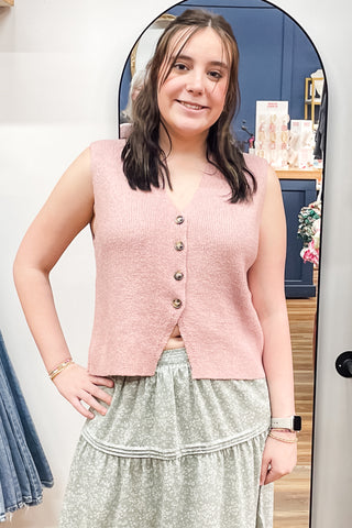 Wishlist Blush Pink Sleeveless Button Up Sweater Vest WL25-11512