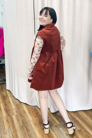 Wishlist Burl Wood Corduroy Babydoll Mini Dress Fall Winter WL25-11469