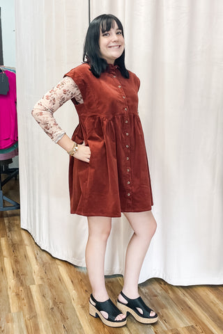 Wishlist Burl Wood Corduroy Babydoll Mini Dress Fall Winter WL25-11469