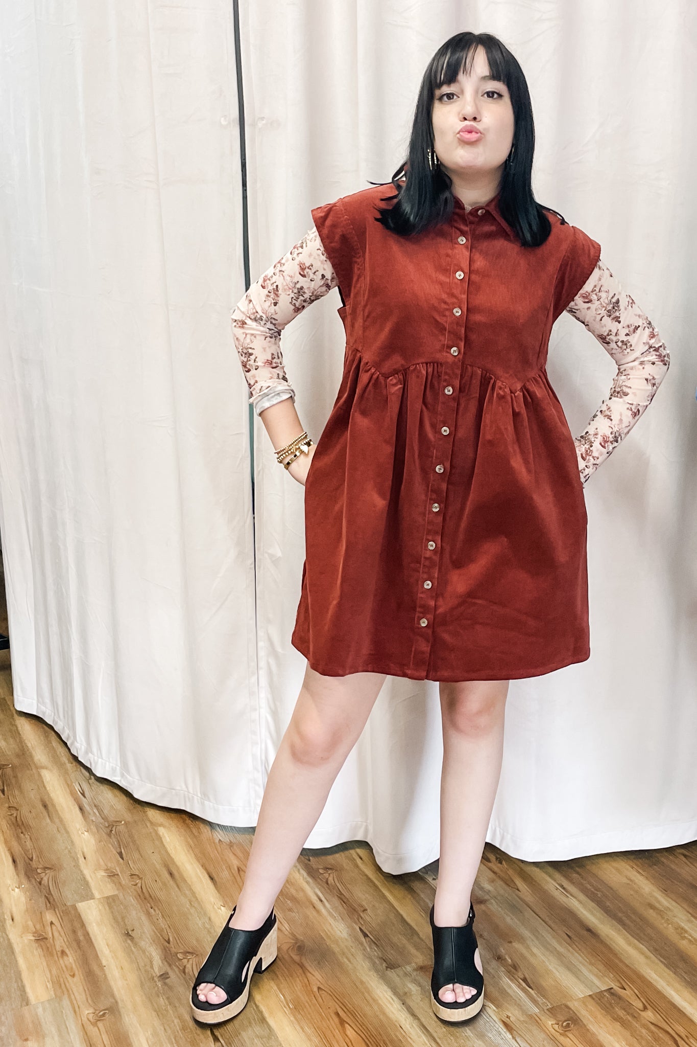 Wishlist Burl Wood Corduroy Babydoll Mini Dress Fall Winter WL25-11469 rivers + roads boutique Wishlist Burl Wood Corduroy Babydoll Mini Dress Fall Winter WL25-11469 rivers + roads boutique