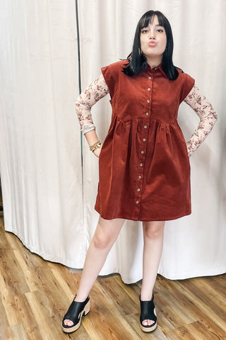 Wishlist Burl Wood Corduroy Babydoll Mini Dress Fall Winter WL25-11469