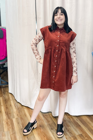 Wishlist Burl Wood Corduroy Babydoll Mini Dress Fall Winter WL25-11469