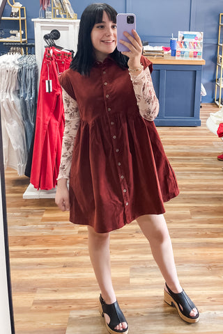 Wishlist Burl Wood Corduroy Babydoll Mini Dress Fall Winter WL25-11469