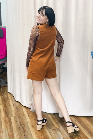 Wishlist Corduroy Pleated Fall Shorts Romper Camel wl25-10978