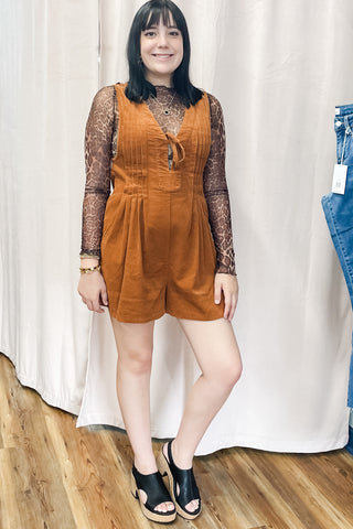 Wishlist Corduroy Pleated Fall Shorts Romper Camel wl25-10978